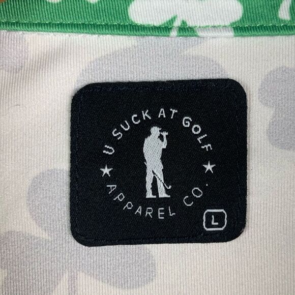 U Suck At Golf Men’s White Fighting Irish Clover Short Sleeve Polo Size Large - Picture 8 of 10